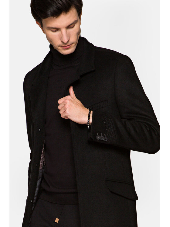 Lancerto Lancerto Płaszcz wełniany Salvador Czarny Regular Fit