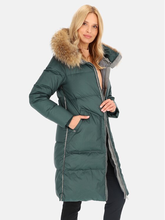 Perso Perso Kurtka damska BLH241001FXR Zielony Regular Fit