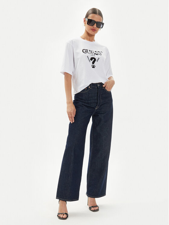Guess Guess Tricou Aurelie V4YI06 I3Z14 Alb Boxy Fit
