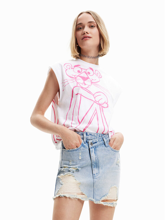 Desigual Tričko PINK PANTHER 23SWTK49 Biela Regular Fit