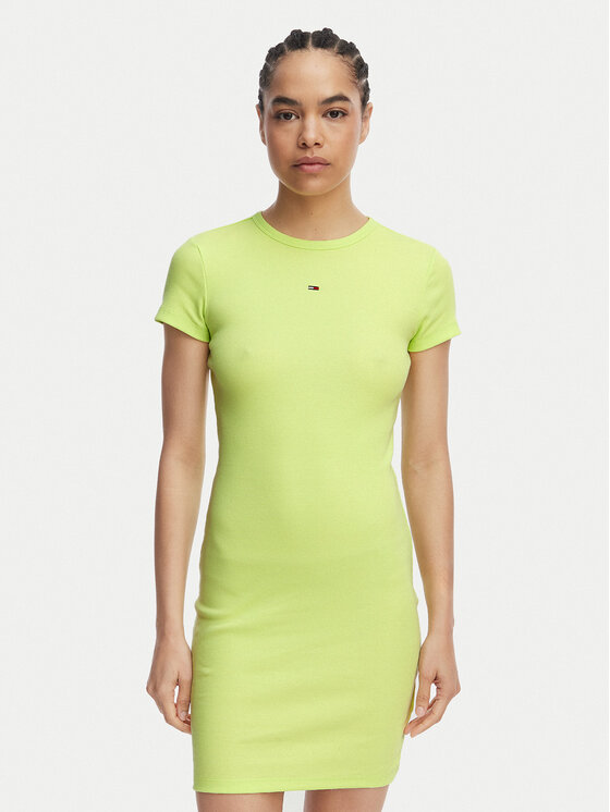 Tommy Jeans Rochie de vară Flag DW0DW22613 Verde deschis Slim Fit