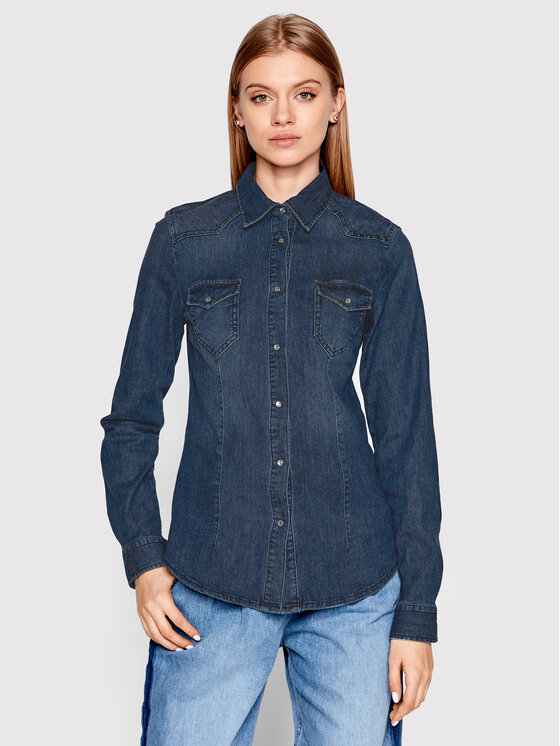Sisley Jeans srajca 52TP5QF66 Modra Regular Fit