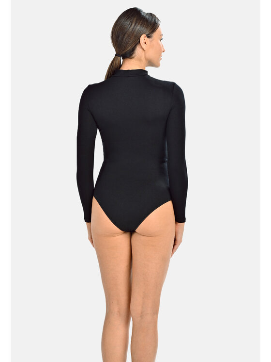 Teyli Teyli Body damskie z długim rękawem Elli Czarny Regular Fit
