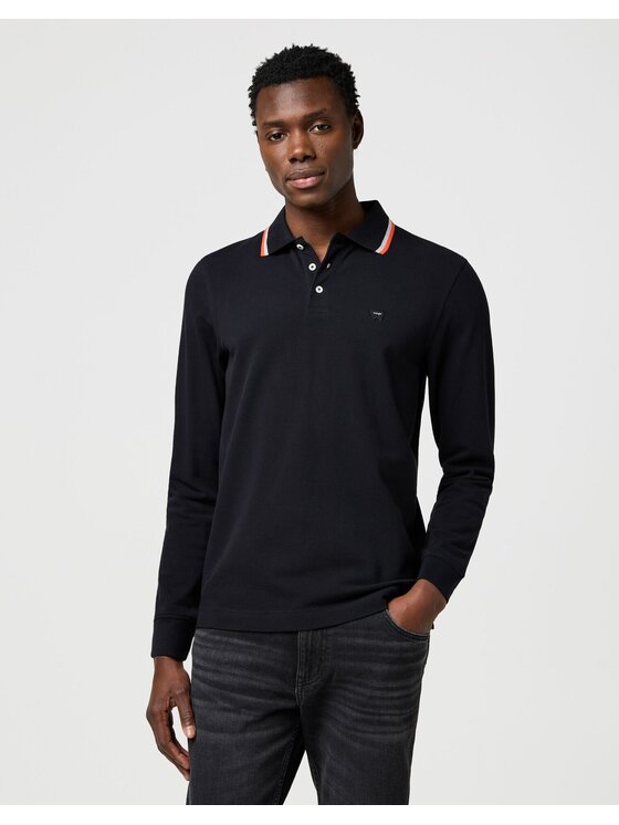Wrangler Wrangler Longsleeve LS POLO SHIRT Czarny Regular Fit