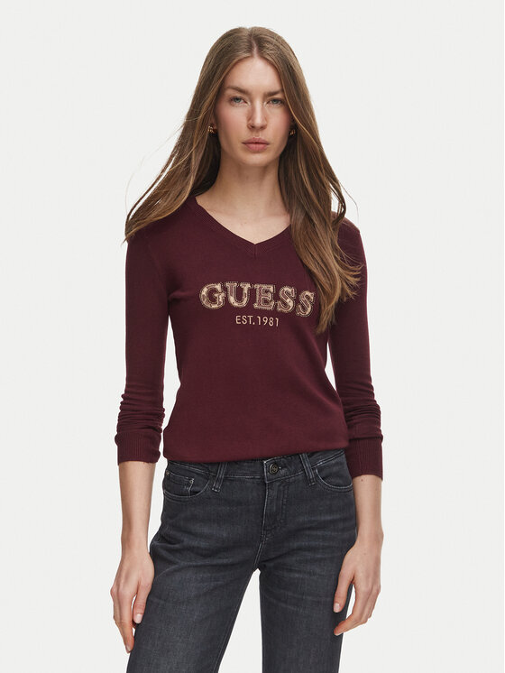 Guess Guess Sweter W6BR55 Z1456 Bordowy Regular Fit