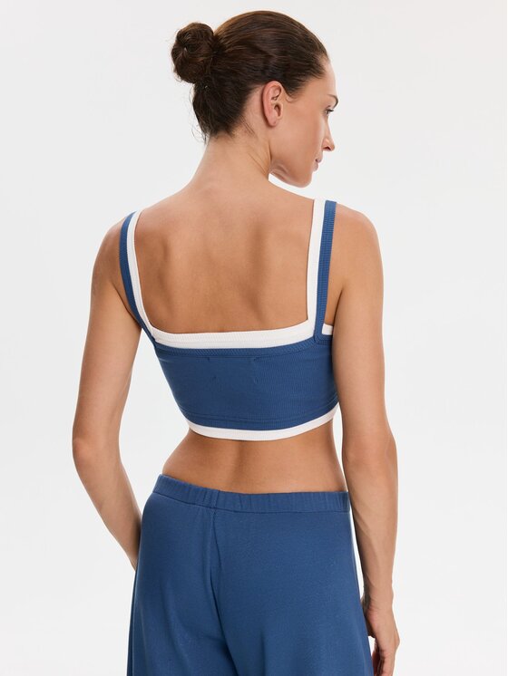 Nudyess Nudyess Top Lisa z prążka Niebieski Slim Fit