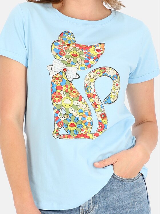 Perso Perso T-Shirt TCE245036F Błękitny Regular Fit
