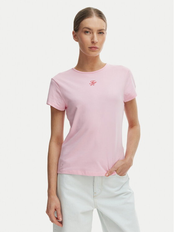 Tommy Hilfiger Tommy Hilfiger T-krekls WW0WW48710 Rozā Slim Fit