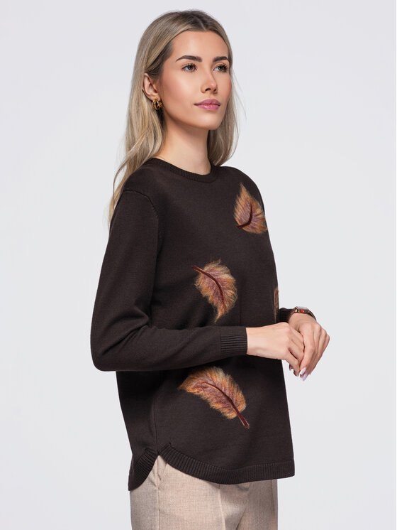 Ombre Ombre Sweter OW-SW-E0027 Brązowy Regular Fit