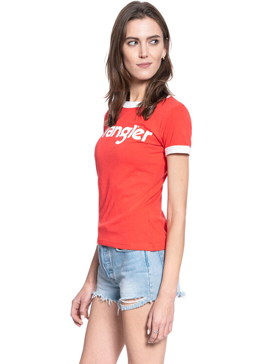 Wrangler Wrangler T-Shirt SS RINGER TEE Czerwony Regular Fit
