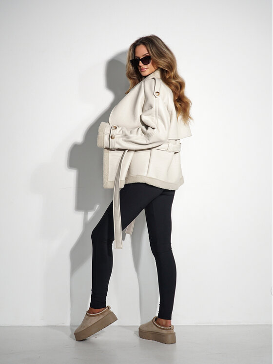 LilaLou LilaLou Bunda z imitace kůže Savell Béžová Regular Fit