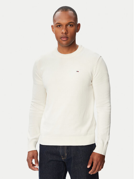 Tommy Jeans Pulover Essential DM0DM22853 Alb Slim Fit