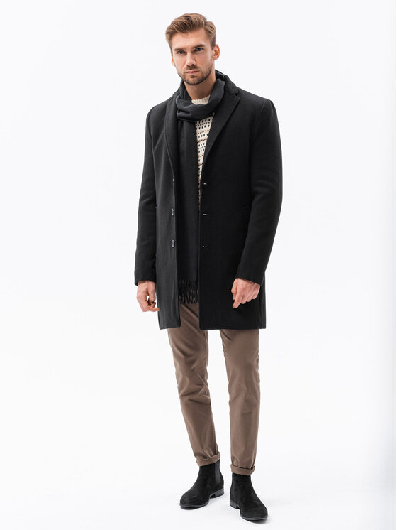 Ombre Ombre Płaszcz przejściowy OM-COWC-0105 Czarny Regular Fit