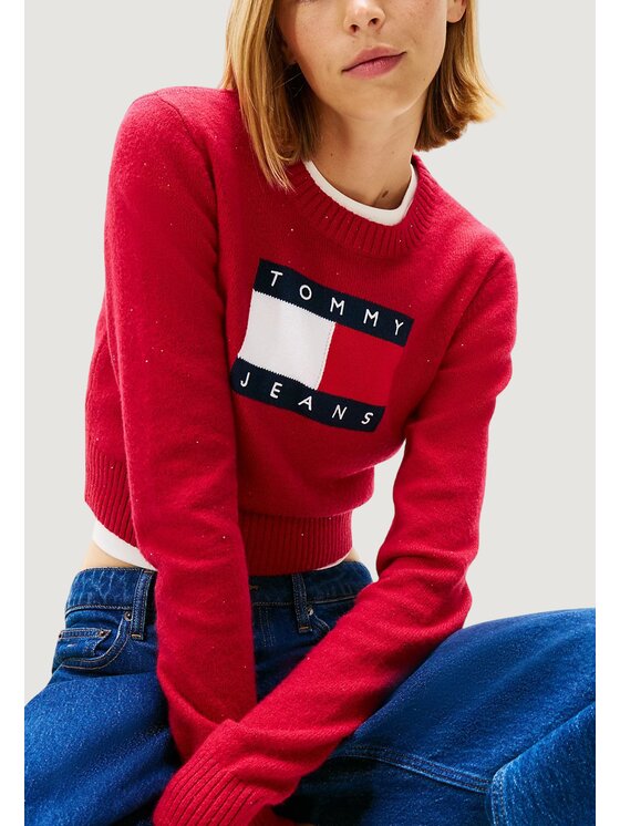 Tommy Jeans Tommy Jeans Maglione TJW SPARKLE FLAG SWE Rosso Casual Fit