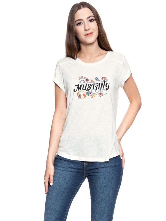 Mustang Mustang T-Shirt AUDREY C EMBRO Biały Regular Fit