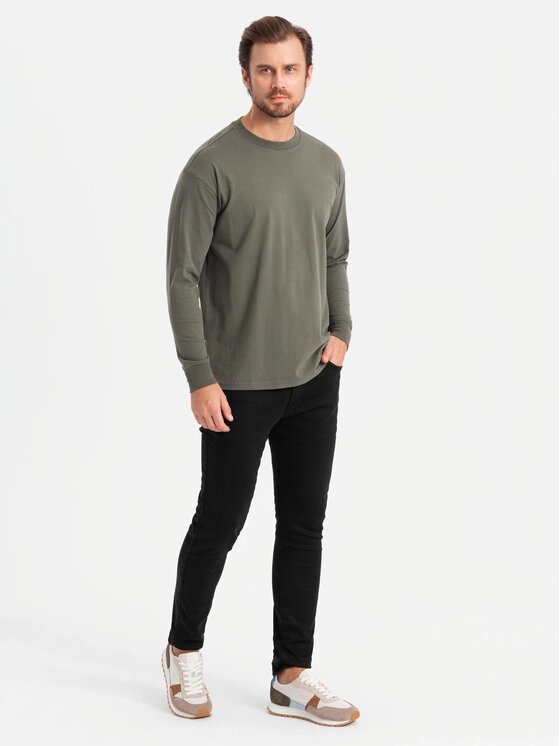 Ombre Ombre Longsleeve OM-LSBC-0129 Zielony Loose Fit