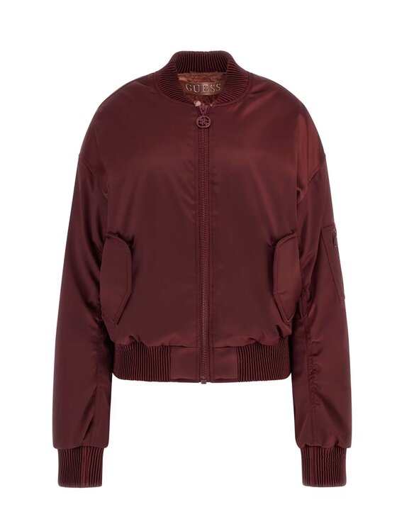 Guess Guess Kurtka bomber Giubbino donna aurare fur bomber Bordowy Regular Fit