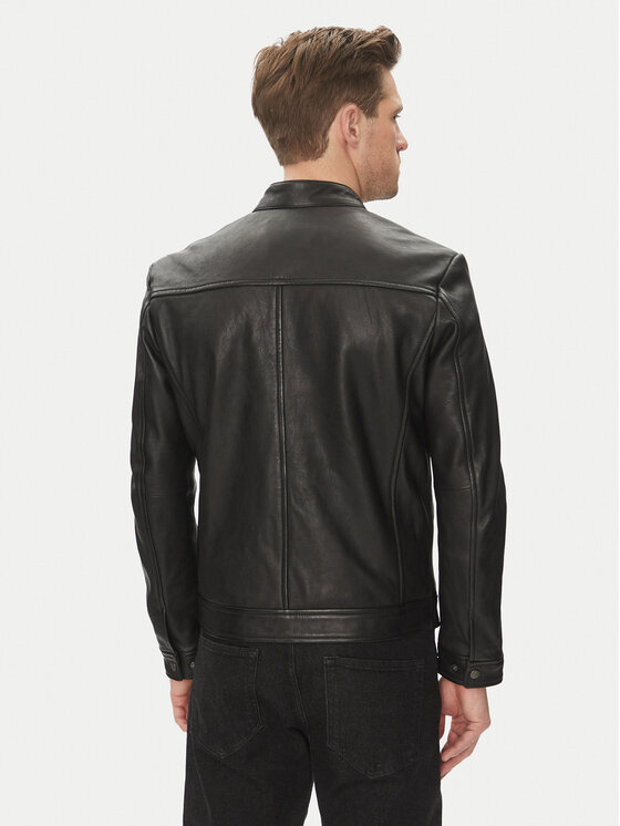 Serge Pariente Serge Pariente Lederjacke Retro Schwarz Slim Fit