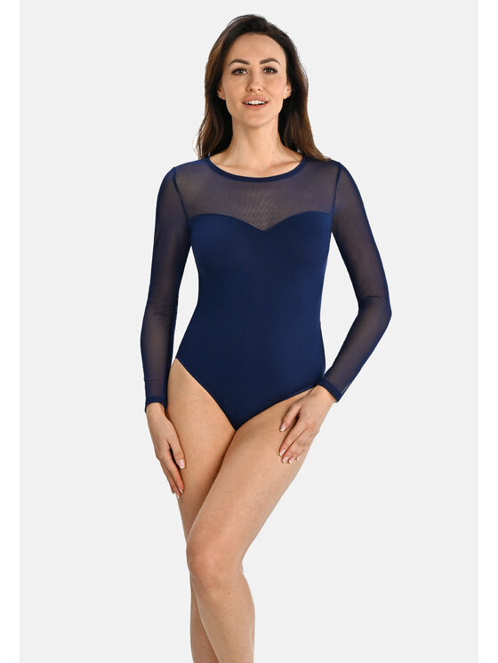 Teyli Teyli Body damskie z siateczką Willow Niebieski Regular Fit