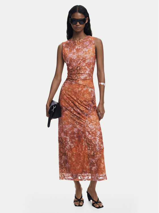 Desigual Desigual Rochie cocktail Lua 25WWVK26 Portocaliu Slim Fit
