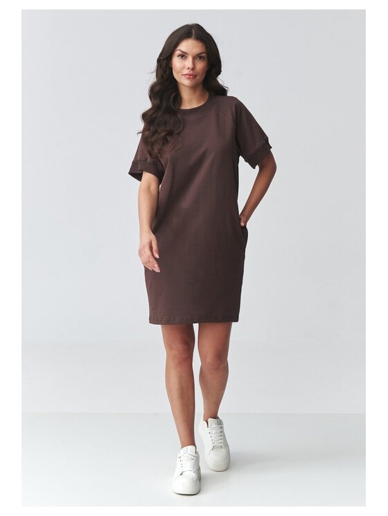 Makadamia Makadamia Sukienka codzienna M920 Brązowy Loose Fit