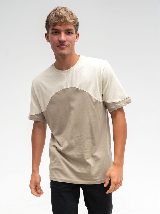Good Luck Good Luck T-Shirt Koszulka Męska Z Krótkim Rękawem Szara / Jasna Beżowa GOOD LUCK Shoulder Pad L Szary Regular Fit