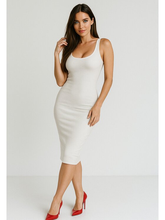 Nudyess Nudyess Letné šaty Tina mimi z prążka Écru Fitted Fit