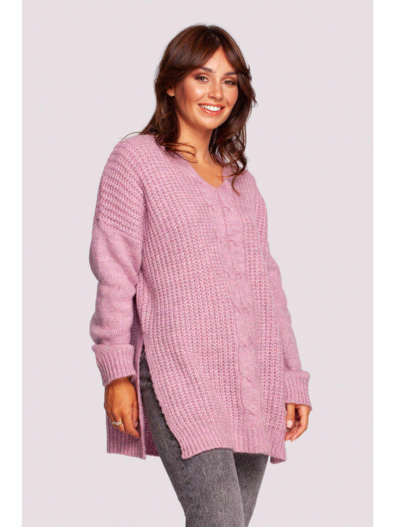 BeWear BeWear Sweter BK087 Różowy Modern Fit