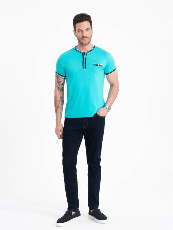 Ombre Ombre T-Shirt OM-TSCT-0175 Tyrkysová Casual Fit