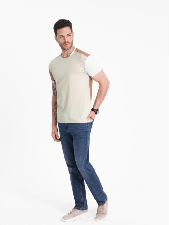 Ombre Ombre T-Shirt OM-TSCT-0176 Brązowy Regular Fit