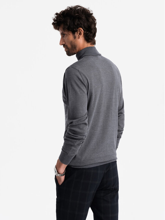 Ombre Ombre Sweter OM-SWTN-0101 Szary Regular Fit