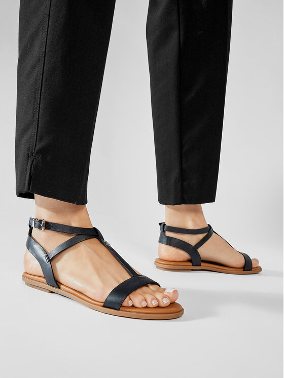 Tommy Hilfiger Tommy Hilfiger Sandále Feminine Leather Flat Sandal FW0FW05628 Čierna
