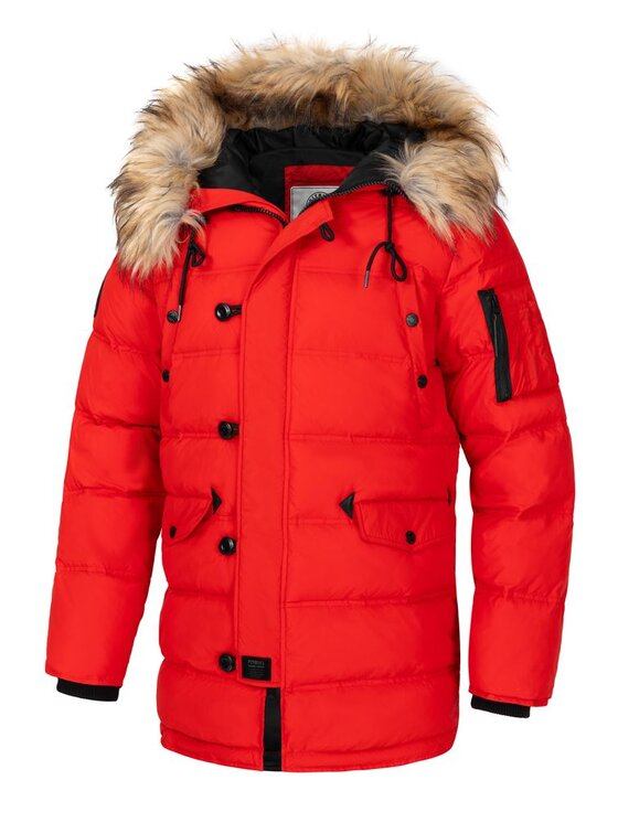 PITBULL PITBULL Kurtka zimowa parka męska z kapturem Kingston XS Czerwony Regular Fit