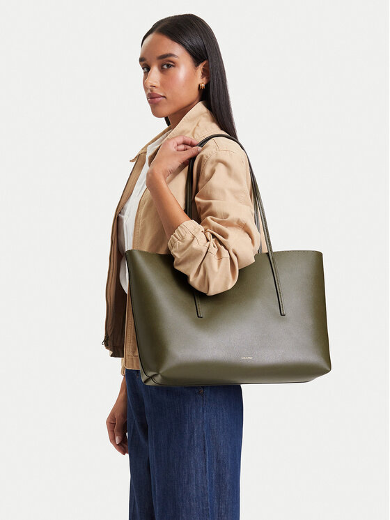 Calvin Klein Torbica Foil Logo Tote W/Pouch LV04F3274G Tamno zelena