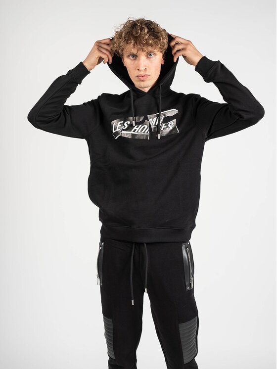 Les Hommes Les Hommes Mikina LLH451-758P | Hooded Sweater Černá Regular Fit