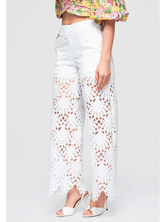 Ombre Ombre Spodnie materiałowe OW-PA-E0011 Biały Regular Fit