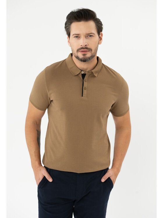 Volcano Volcano Polo O-MOLTI Beżowy Regular Fit