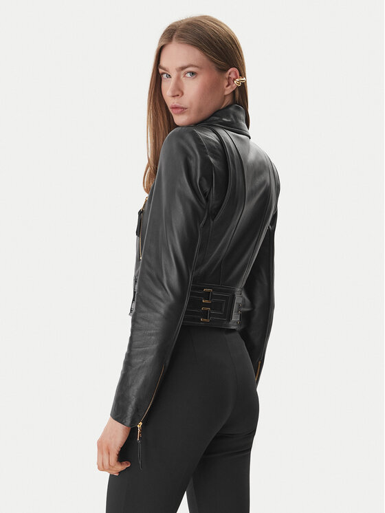 Elisabetta Franchi Elisabetta Franchi Kožená bunda GD-57Z-61E2-V1490 Čierna Regular Fit