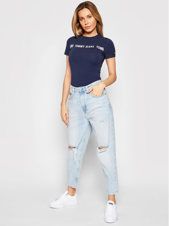 Tommy Jeans Body Tape Shortsleeve DW0DW09774 Blu scuro Slim Fit • Modivo.it