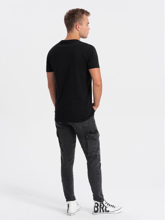 Ombre Ombre T-Shirt OM-TSPT-0154 Czarny Regular Fit