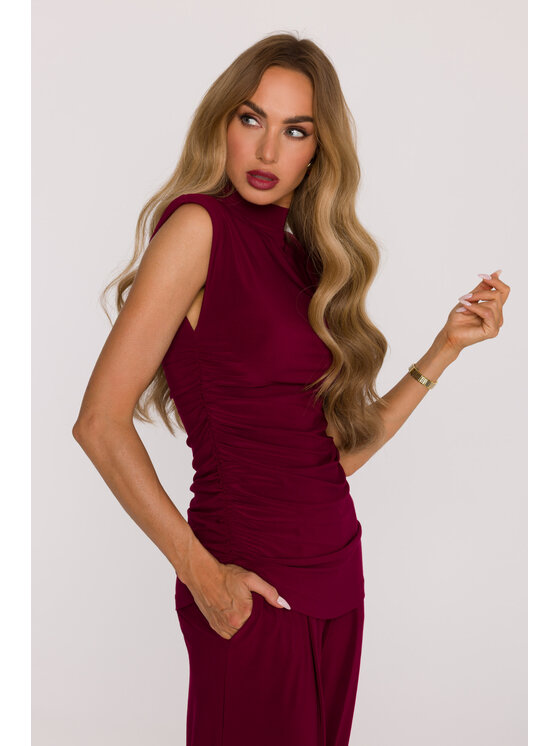 Made of Emotion Made of Emotion Komplet bluzka i spodnie M890 Bordowy A-Line Fit