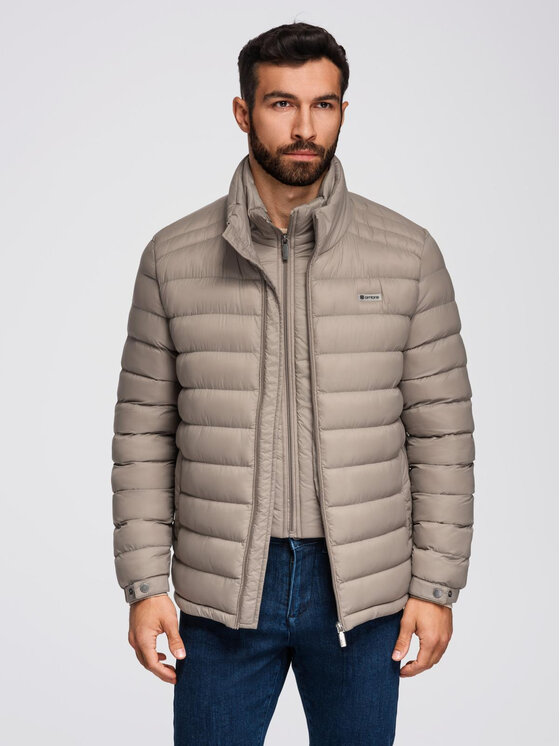 Ombre Ombre Kurtka puchowa OM-JALP-0231 Beżowy Regular Fit