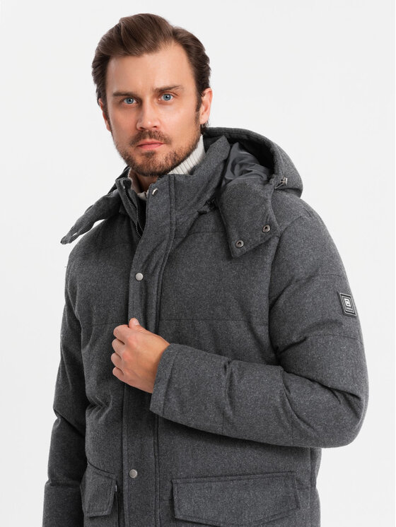 Ombre Ombre Parka OM-JALJ-0217 Czarny Regular Fit