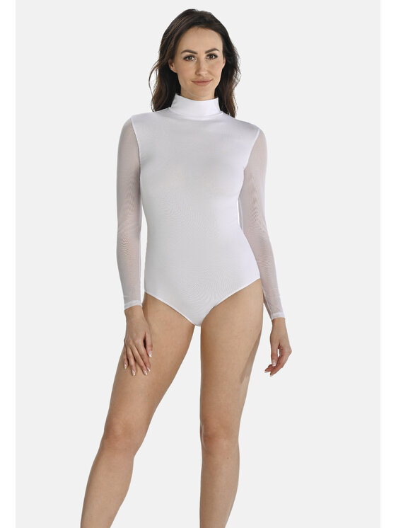 Teyli Teyli Body z półgolfem i transparentnymi rękawami Nelly Biały Regular Fit