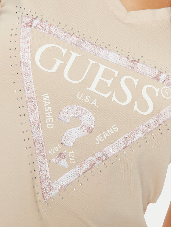 Guess Guess T-Shirt W5RI21 J1314 Beżowy Regular Fit