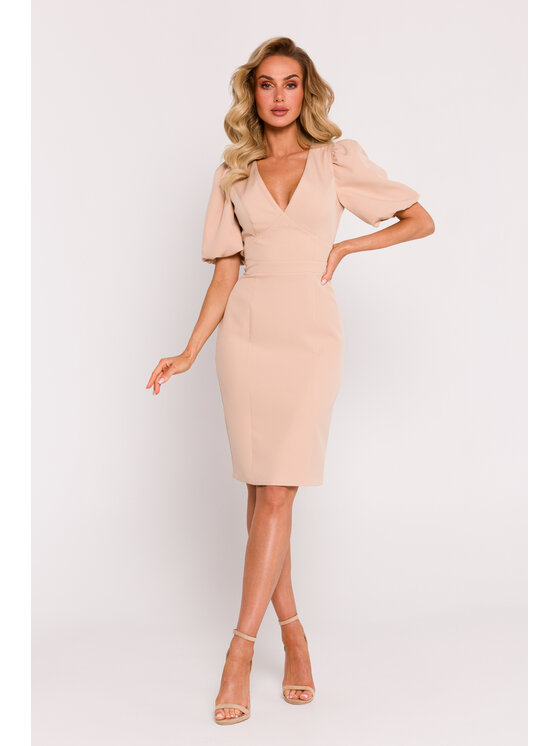 Made of Emotion Made of Emotion Elegantné šaty M779 Béžová Generous Fit