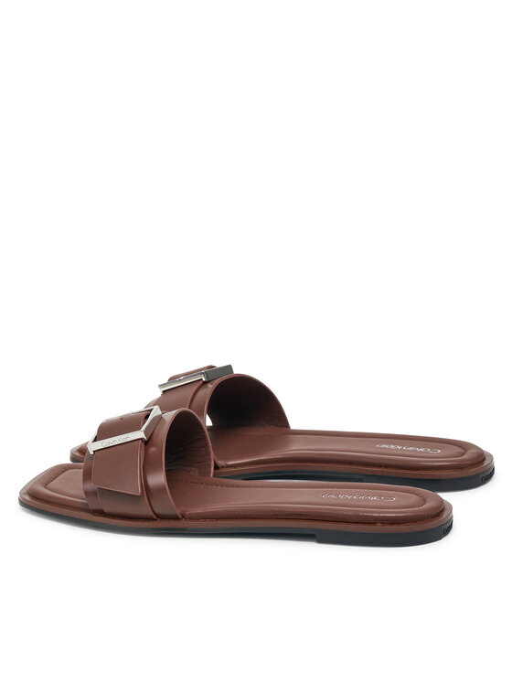 Calvin Klein Calvin Klein Šľapky Flat Slide W/Buckle - Lth HW0HW02490 Hnedá