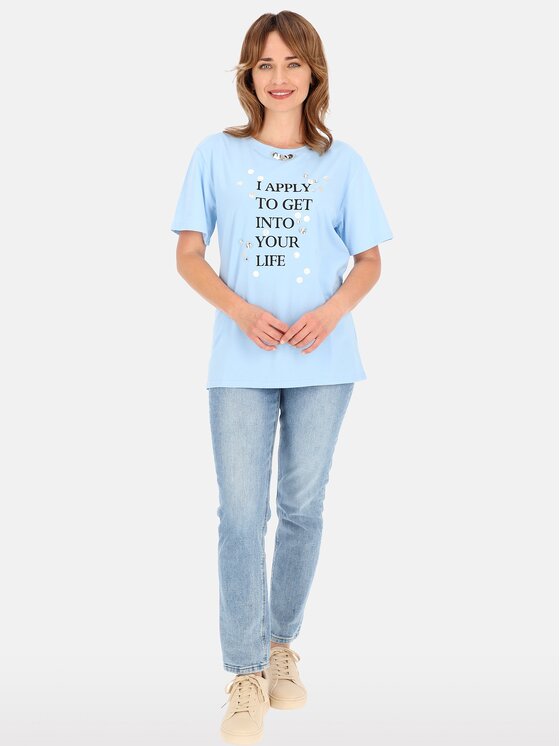 Perso Perso T-Shirt TCE245023F Světle modrá Regular Fit