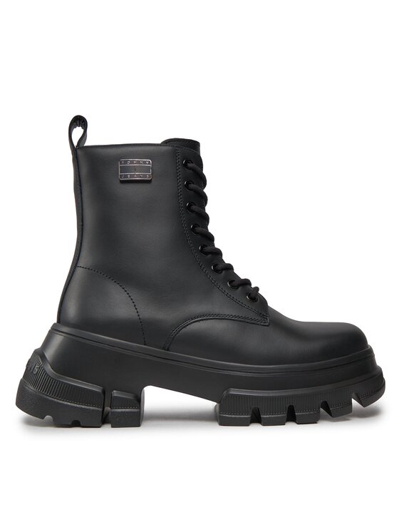 Trappers Tommy Jeans Tjw Chunky Leather Boot EN0EN02503 Negru