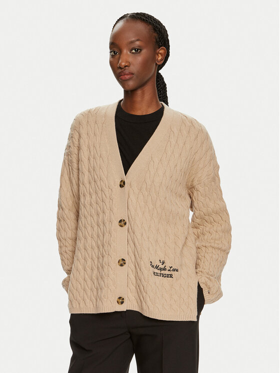 Tommy Hilfiger Cardigan WW0WW42143 Bej Relaxed Fit